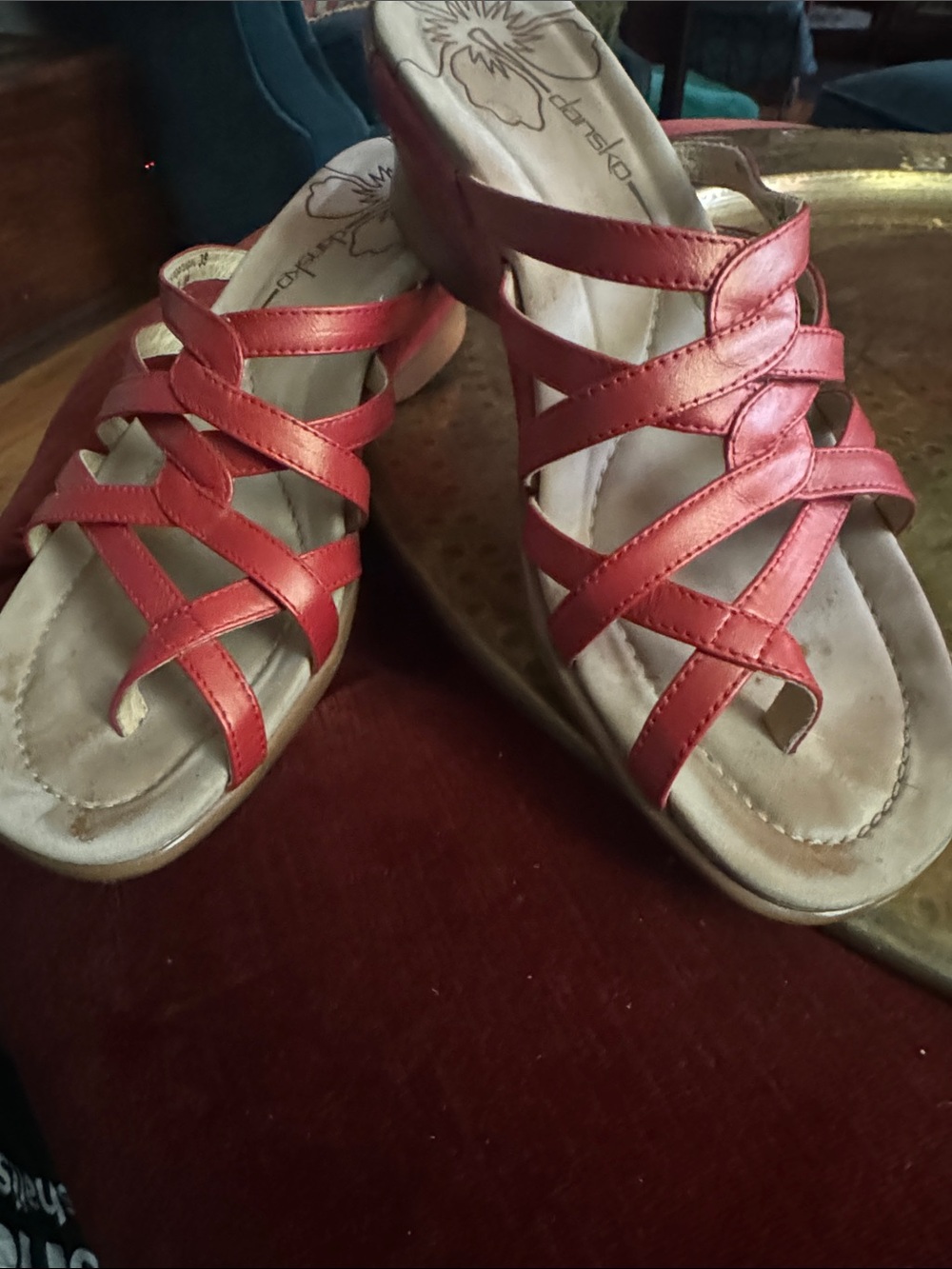 Dansko Women’s Red Strappy Slide Wedge Sandals